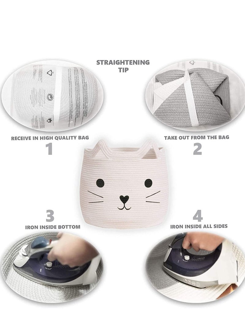 Excefore سلة تخزين كبيرة مصنوعة من حبال القطن المنسوجة بتصميم قطة لتنظيم الغسيل للحيوانات للأغراض مثل المناشف، البطانيات، الألعاب، الملابس، الهدايا – سلال هدايا للحيوانات الأليفة أو الأطفال (40سم طول×30سم ارتفاع) - Image 4