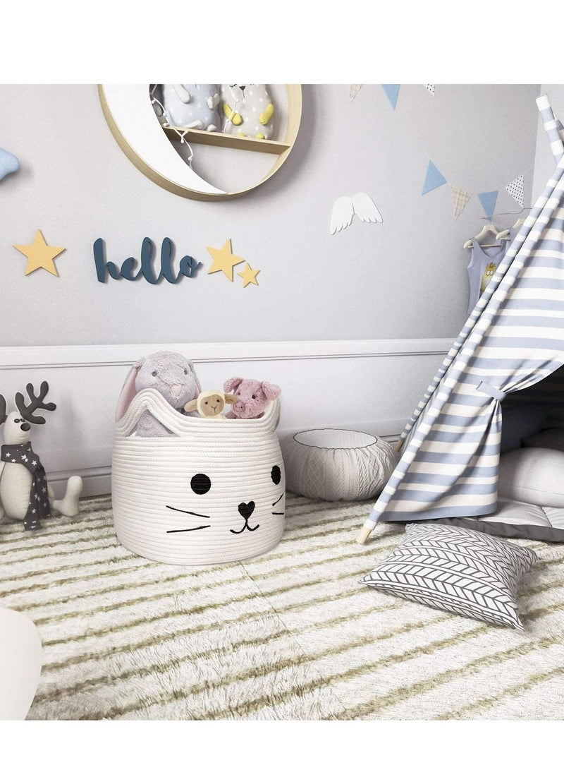 Excefore سلة تخزين كبيرة مصنوعة من حبال القطن المنسوجة بتصميم قطة لتنظيم الغسيل للحيوانات للأغراض مثل المناشف، البطانيات، الألعاب، الملابس، الهدايا – سلال هدايا للحيوانات الأليفة أو الأطفال (40سم طول×30سم ارتفاع) - Image 3