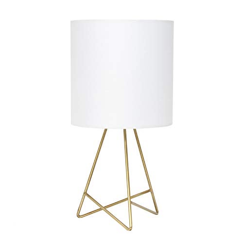 Simple Designs LT2066-GDW 13.5" Down to The Wire Metal Table Lamp with Fabric Shade, Gold with White Shade - Image 1