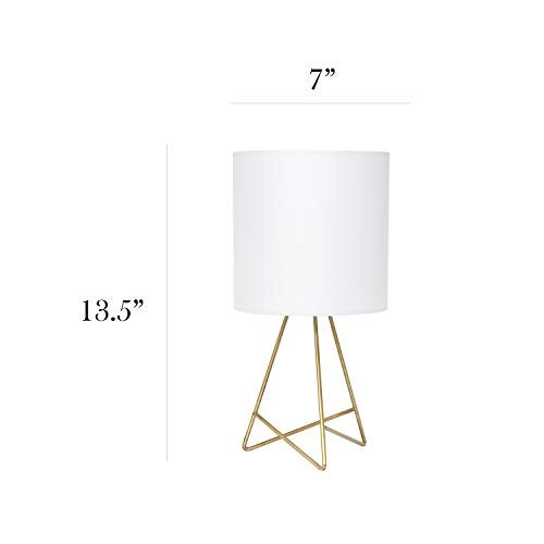 Simple Designs LT2066-GDW 13.5" Down to The Wire Metal Table Lamp with Fabric Shade, Gold with White Shade - Image 3