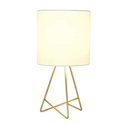 Simple Designs LT2066-GDW 13.5" Down to The Wire Metal Table Lamp with Fabric Shade, Gold with White Shade - Image 2
