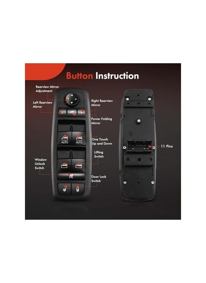 Starwell - Power Window Switch, Window Lift Switch, Driver Side Power Window Switch, Master Power Window Switch Compatible with Jeep Grand Cherokee 2011 2012 2013 Sport Utility, Replace 68030826AB - Image 1