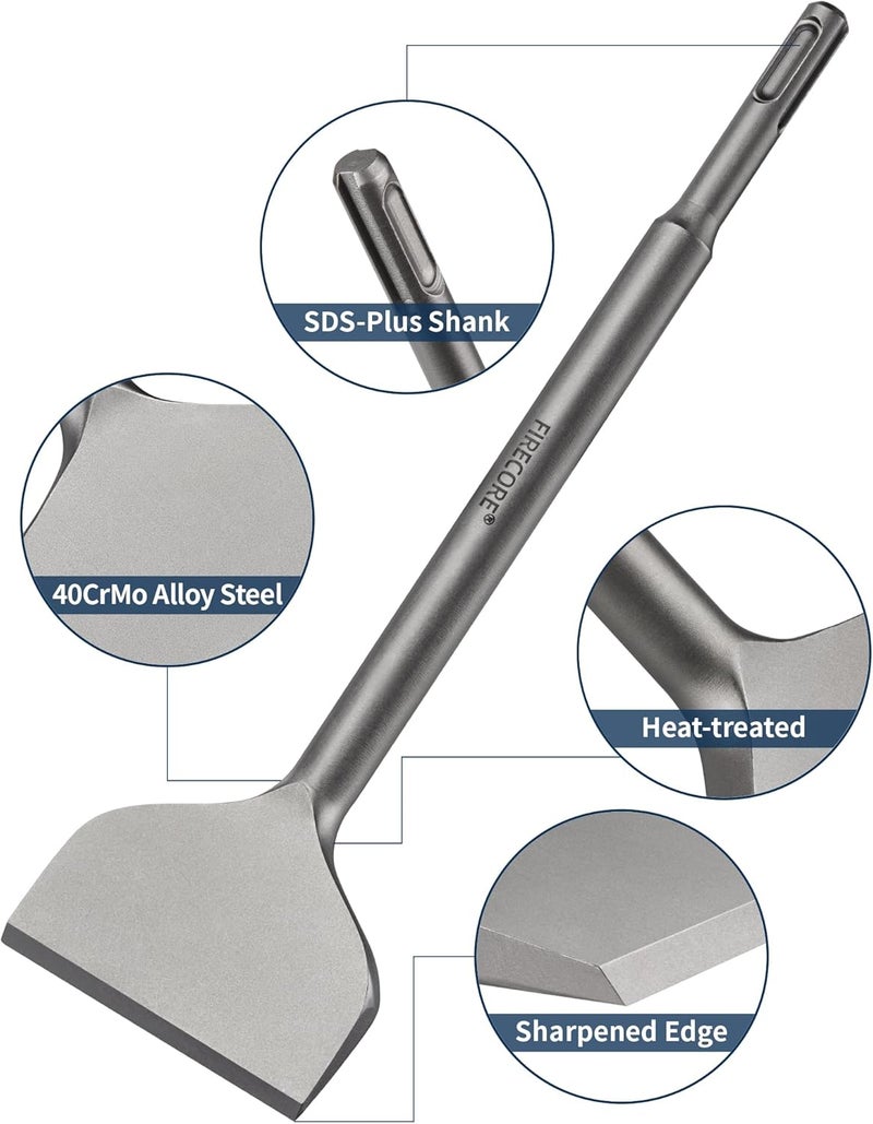 Firecore SDS Plus Chisel 3 Inch Wide by 10 Inch Long, Cranked Bent Tile Removal Chisel Bit for SDS Plus Rotary Hammer Drill, Alloy Steel Shovel for Ceramic Tile Cement Thinset Mortar Vinyl - FS18310 - Image 3