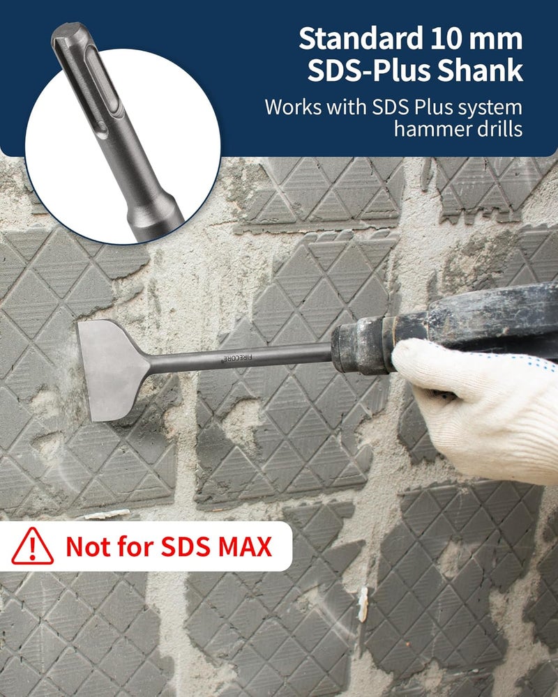 Firecore SDS Plus Chisel 3 Inch Wide by 10 Inch Long, Cranked Bent Tile Removal Chisel Bit for SDS Plus Rotary Hammer Drill, Alloy Steel Shovel for Ceramic Tile Cement Thinset Mortar Vinyl - FS18310 - Image 2