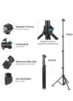 Jmary Jmary MT36 Selfie Stick Phone Tripod 67" Extendable Travel Tripod Stand with Phone Clip 1.7 meter Tripod for Video Shooting vlog  - Image 4