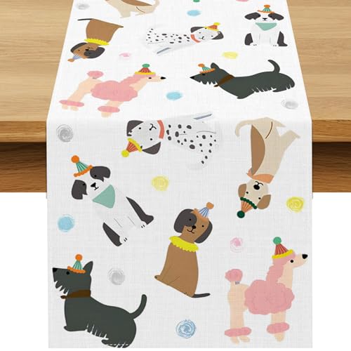 Buxiuer Puppy Dog Table Runner Kids Dog Themed Birthday Party Decoration Baby Shower Dining Room Home Kitchen Island Decor (13" x 72") - Image 1