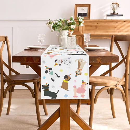 Buxiuer Puppy Dog Table Runner Kids Dog Themed Birthday Party Decoration Baby Shower Dining Room Home Kitchen Island Decor (13" x 72") - Image 4
