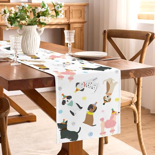 Buxiuer Puppy Dog Table Runner Kids Dog Themed Birthday Party Decoration Baby Shower Dining Room Home Kitchen Island Decor (13" x 72") - Image 2