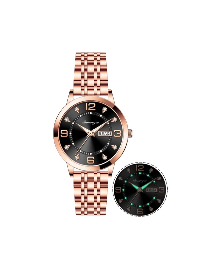 BONARGER Women's luxury water-resistant luminous quartz watch with a stainless steel strap - Image 1