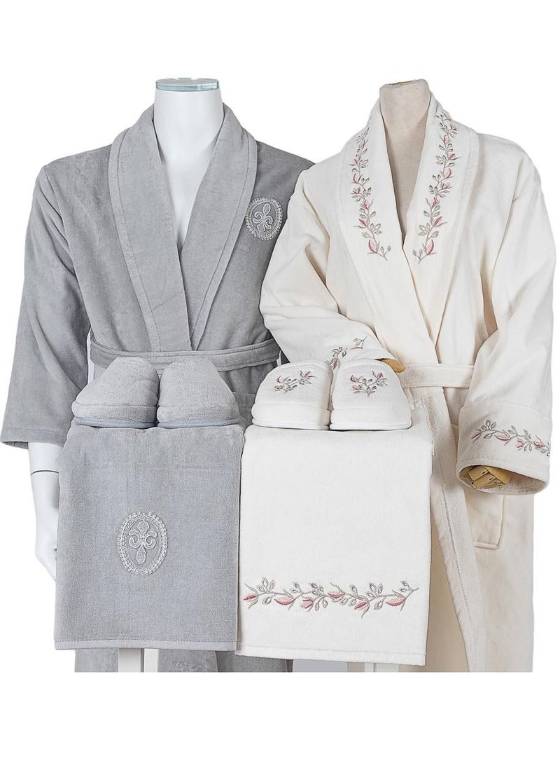LAMA Home Tekstil Set Bath Robe Grey Lisbon Cables  - Image 1
