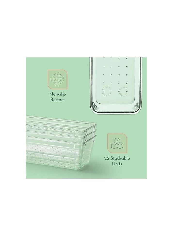 imported 25 PCS Clear Plastic Drawer Organizers Set, 4 Size Desk Drawer Organizer Trays for Makeup, Jewelry, Kitchen Utensils, Gadgets and Office Accessories - Image 5