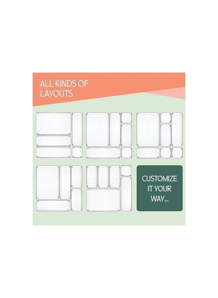 imported 25 PCS Clear Plastic Drawer Organizers Set, 4 Size Desk Drawer Organizer Trays for Makeup, Jewelry, Kitchen Utensils, Gadgets and Office Accessories - Image 4