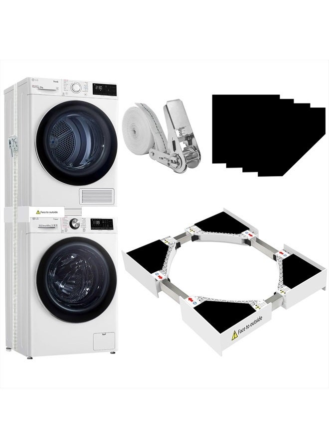 HHXRISE Washer Dryer Stacking Kit, Universal 24/25/ 26/27/ 28/29 Inch Washer and Dryer Stackable, Adjustable Stacking Kit for Washing Machine and Dryer, Connecting Frame with Ratchet Strap - Image 1