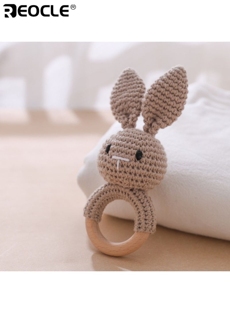 REOCLE Baby's Crochet Bunny Rattle Cartoon Rabbit Gripping Toy Kis Wooden Hand Rattle Soft Knitted Toy Perfect Baptism Gift and Keepsake for Youngsters - Image 1