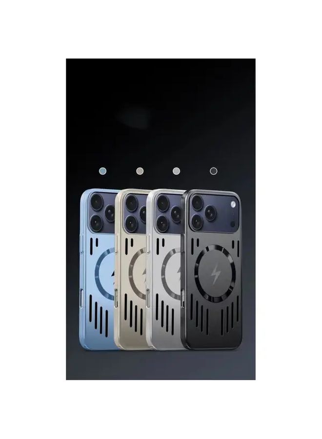 غطاء هاتف من نوع العدسة المغناطيسية الفضية لجهاز iPhone 17 Pro Max، تصميم مجوف لتبديد الحرارة، بسيط وأنيق - Image 1