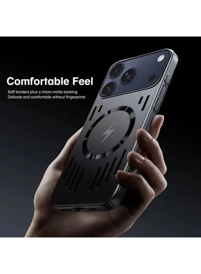 غطاء هاتف من نوع العدسة المغناطيسية الفضية لجهاز iPhone 17 Pro Max، تصميم مجوف لتبديد الحرارة، بسيط وأنيق - Image 2