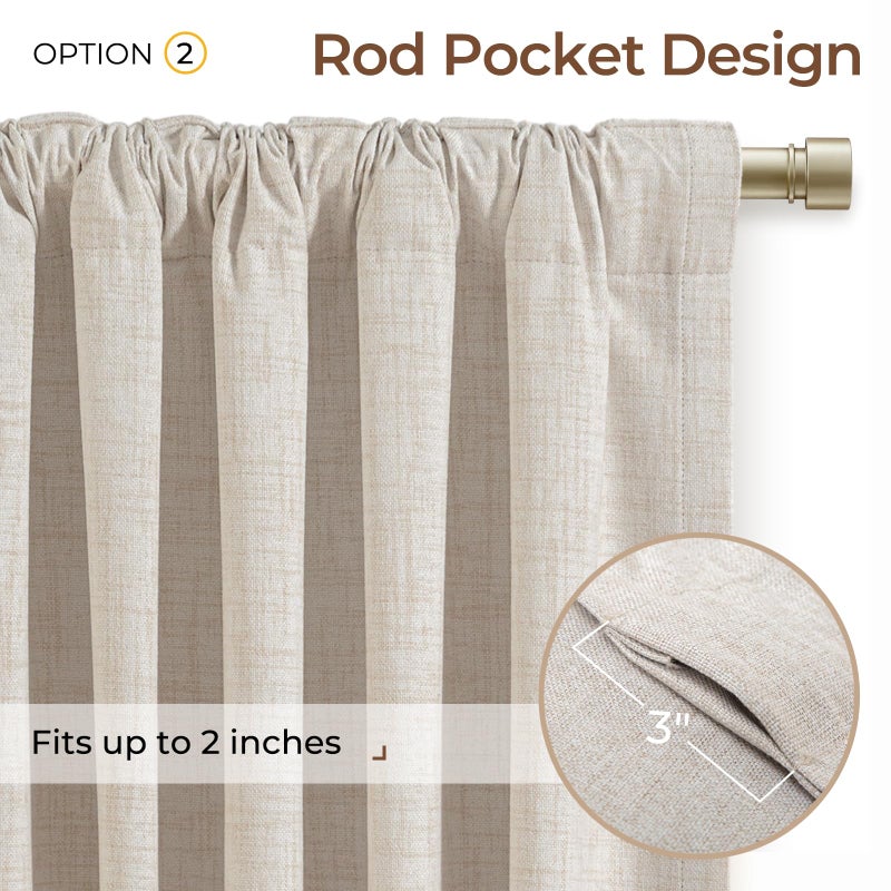 INOVADAY 100% Blackout Curtains 90 Inches Length 2 Panels Set, Back Tab/Rod Pocket Linen Black Out Curtains for Bedroom, Thermal Insulated Window Drapes - Cream, W50 X L90 - Image 4