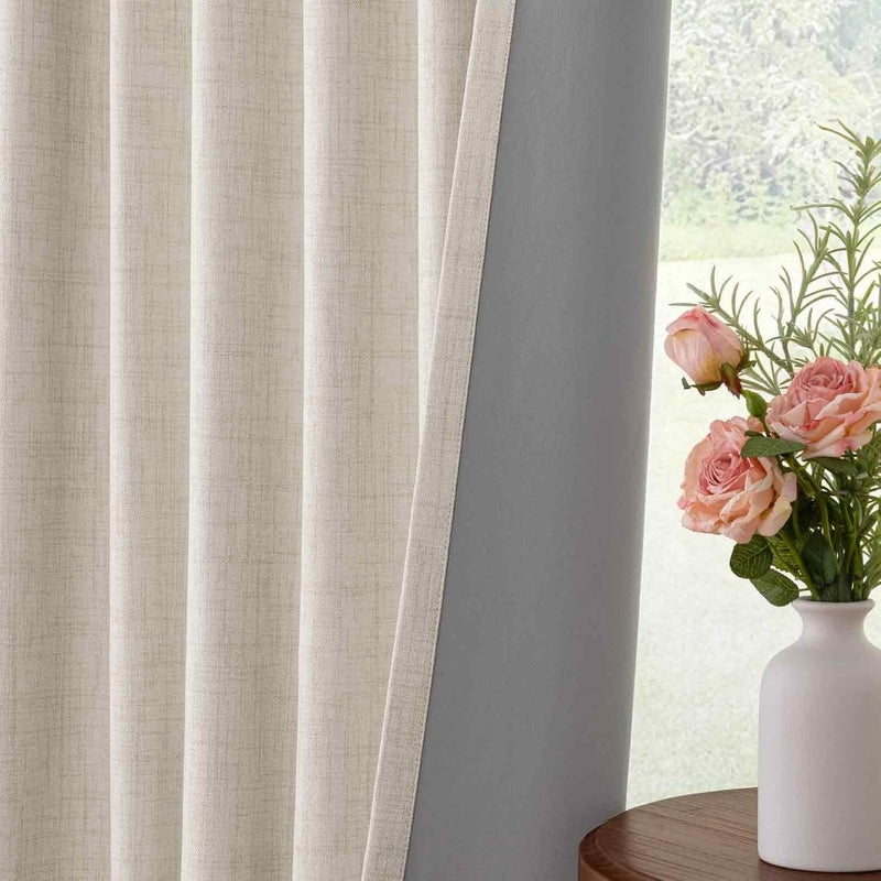 INOVADAY 100% Blackout Curtains 90 Inches Length 2 Panels Set, Back Tab/Rod Pocket Linen Black Out Curtains for Bedroom, Thermal Insulated Window Drapes - Cream, W50 X L90 - Image 5