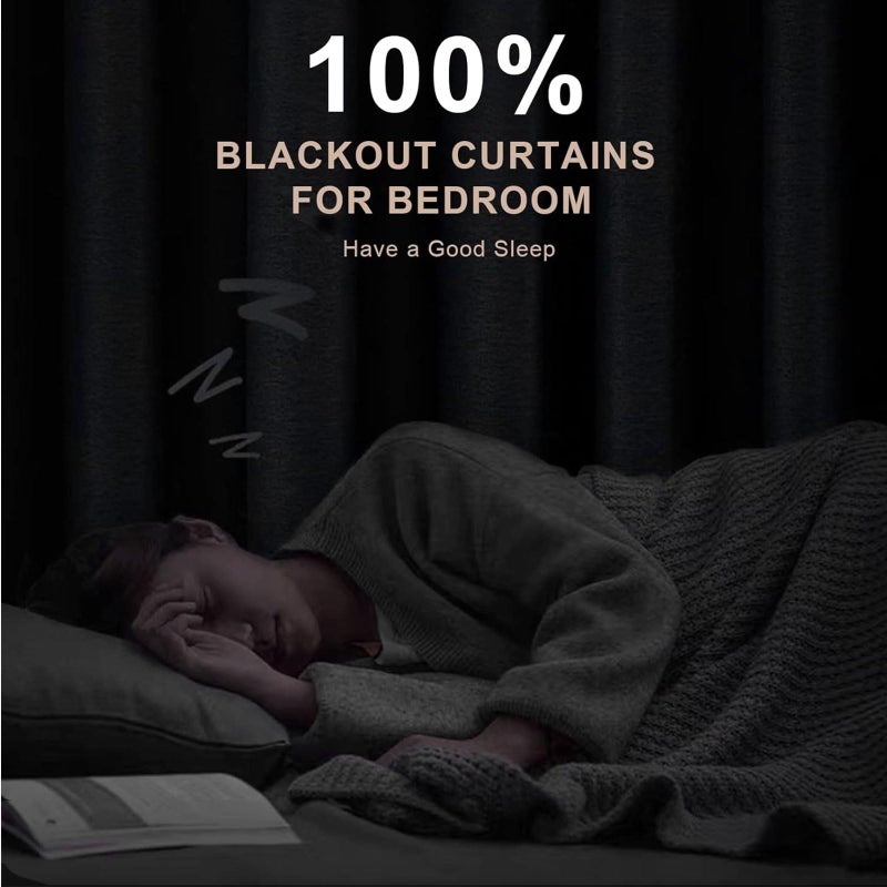 INOVADAY 100% Blackout Curtains 90 Inches Length 2 Panels Set, Back Tab/Rod Pocket Linen Black Out Curtains for Bedroom, Thermal Insulated Window Drapes - Cream, W50 X L90 - Image 2