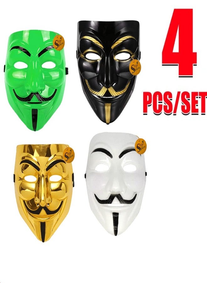 Sage Square Black, Golden, Green & White Vendetta FACE MASK Fawkes Mask Anonymous VIP Edition Face-Mask Perfect Fit Cosplay V for Vendetta (Set Of 4) - Image 4