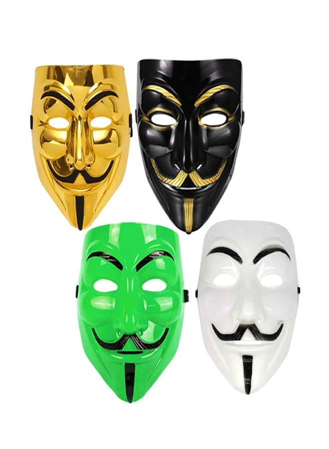 Sage Square Black, Golden, Green & White Vendetta FACE MASK Fawkes Mask Anonymous VIP Edition Face-Mask Perfect Fit Cosplay V for Vendetta (Set Of 4) - Image 1