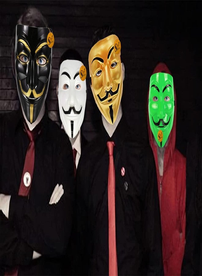 Sage Square Black, Golden, Green & White Vendetta FACE MASK Fawkes Mask Anonymous VIP Edition Face-Mask Perfect Fit Cosplay V for Vendetta (Set Of 4) - Image 3