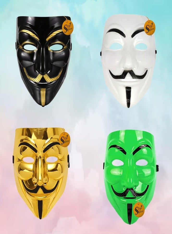 Sage Square Black, Golden, Green & White Vendetta FACE MASK Fawkes Mask Anonymous VIP Edition Face-Mask Perfect Fit Cosplay V for Vendetta (Set Of 4) - Image 5
