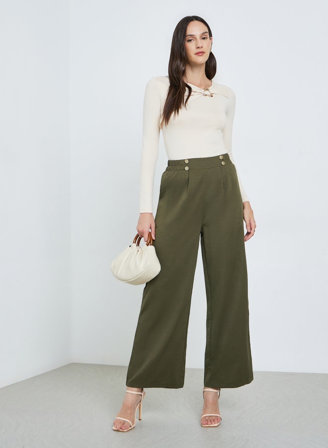 Take Two Khaki Elastic Waist Relaxed Fit Pants - Image 1