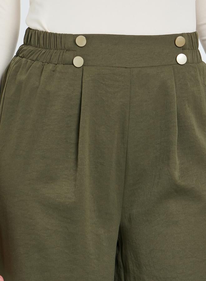 Take Two Khaki Elastic Waist Relaxed Fit Pants - Image 3