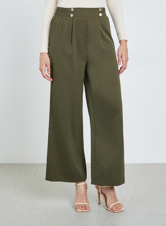 Take Two Khaki Elastic Waist Relaxed Fit Pants - Image 2