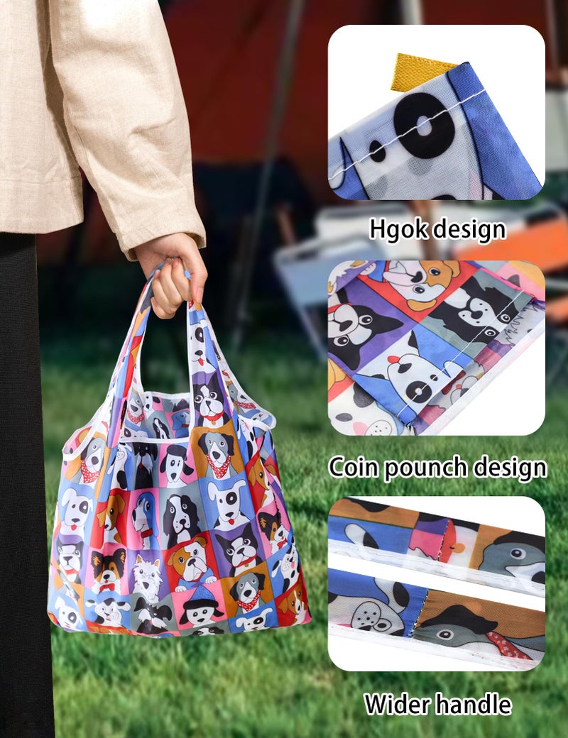 GAUENEEN 4 Pcs Reusable Grocery Bags, Foldable Shopping Bags Heavy Duty, Large Nano Bag Cute Tote Bag for Daily Shopping, Waterproof and Machine Washable (Animals) - Image 2