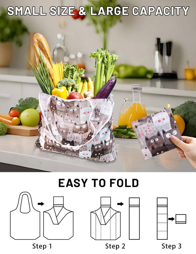 GAUENEEN 4 Pcs Reusable Grocery Bags, Foldable Shopping Bags Heavy Duty, Large Nano Bag Cute Tote Bag for Daily Shopping, Waterproof and Machine Washable (Animals) - Image 4