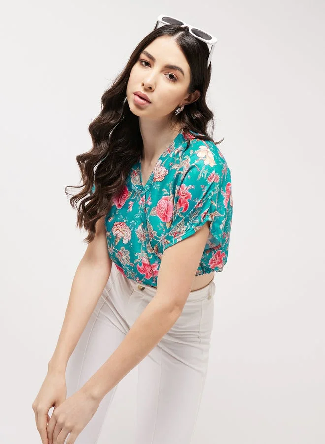 Take Two Green Floral Print Crop Top By Pannkh
