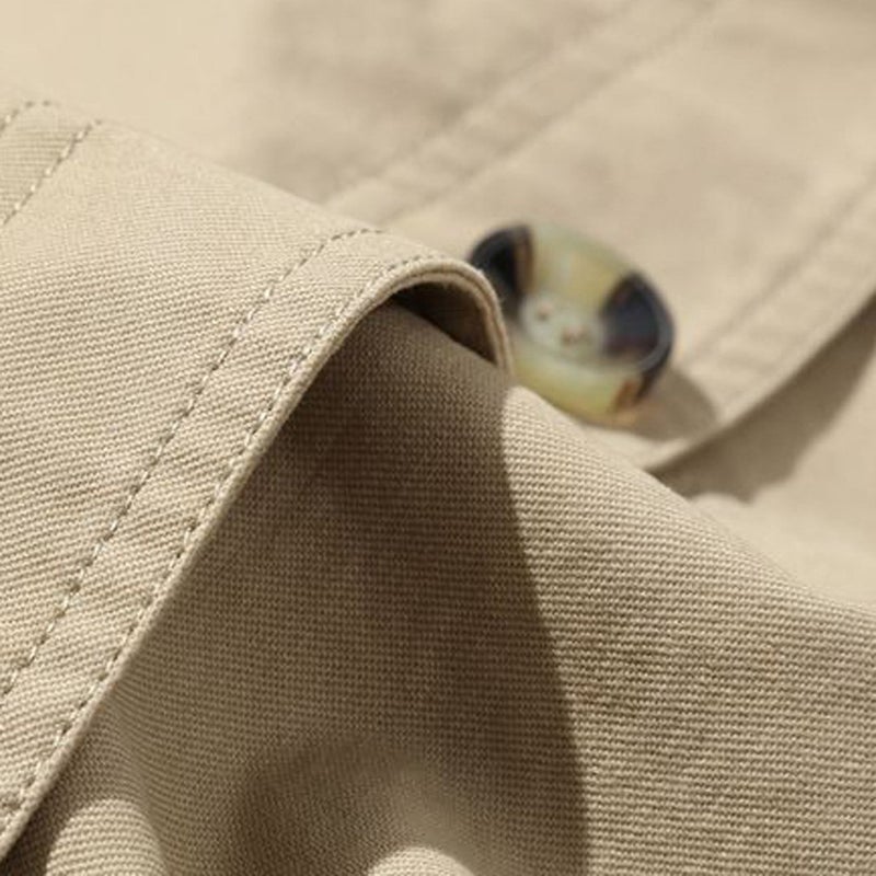 DAVID.ANN Men's Windbreaker Notch Lapel Single Breasted Coat,Light khaki,Small - Image 4