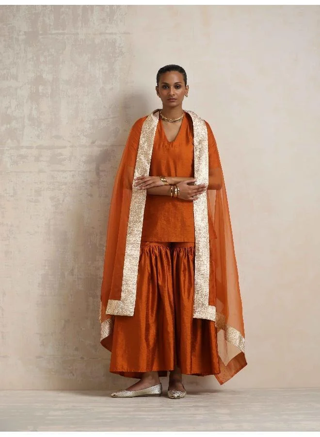 trueBrowns Orange Silk Sharara Dupatta Set