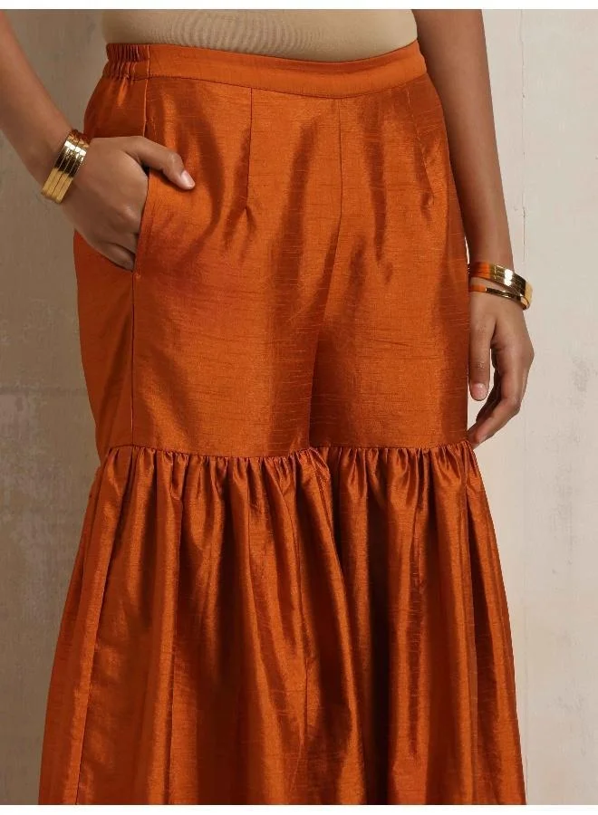 trueBrowns Orange Silk Sharara Dupatta Set