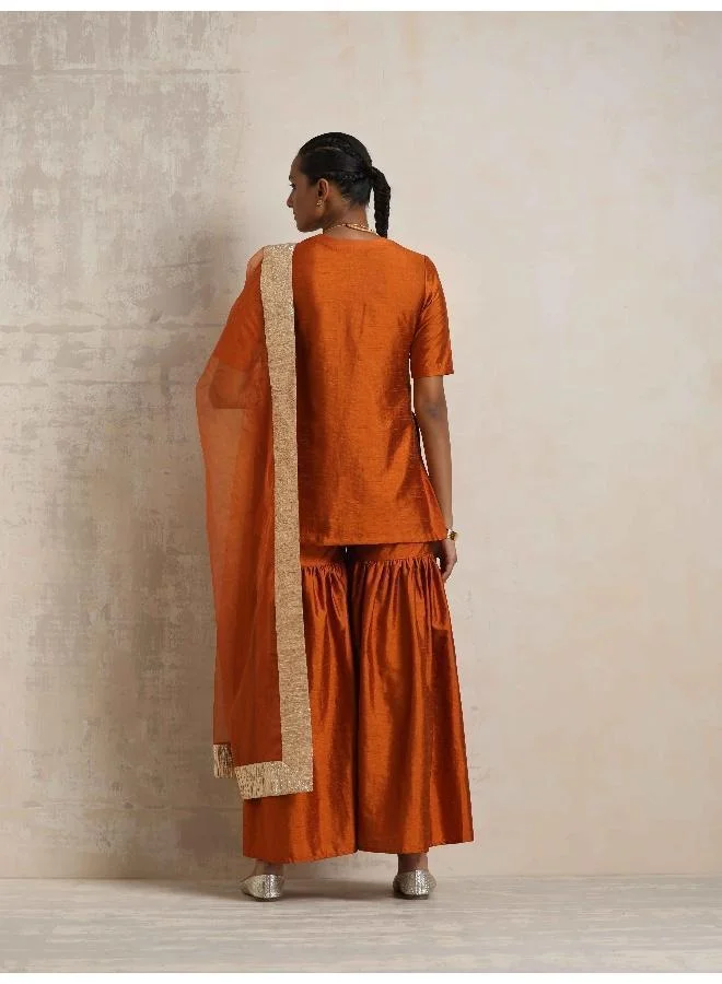 ترو برونز trueBrowns Orange Silk Sharara Dupatta Set