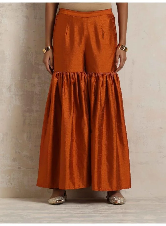 ترو برونز trueBrowns Orange Silk Sharara Dupatta Set
