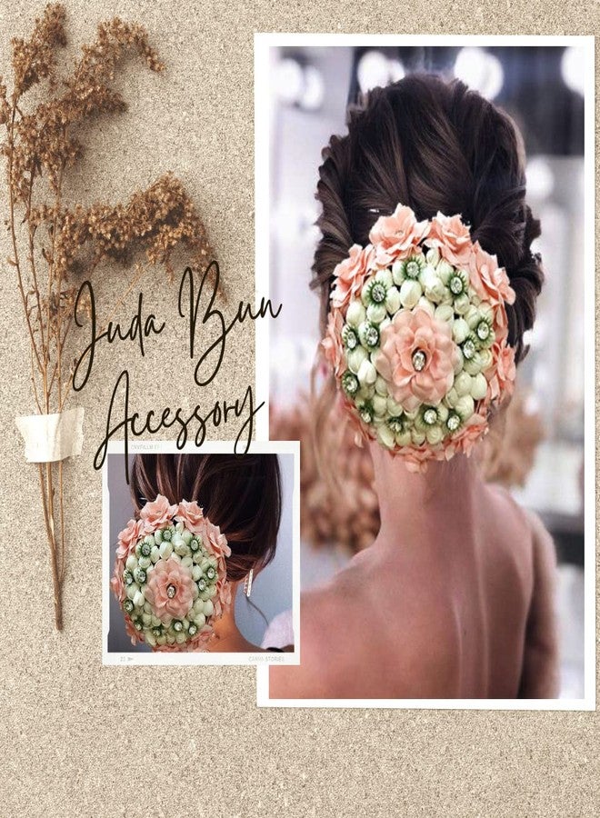 Hair Flare Artificial Butterfly Style Designed with Stoness and Pearls Bridal Hair Claw/Hairpin/Hair Bun Accessories for Women and Girls - 2457, Peach - Image 2