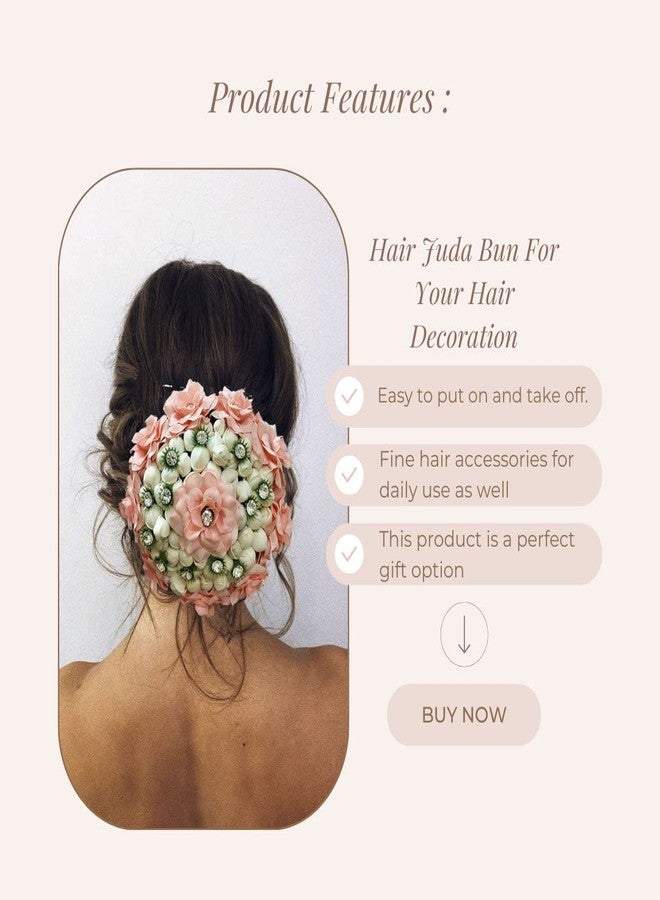 Hair Flare Artificial Butterfly Style Designed with Stoness and Pearls Bridal Hair Claw/Hairpin/Hair Bun Accessories for Women and Girls - 2457, Peach - Image 3