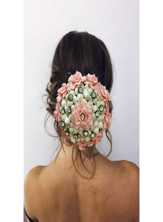 Hair Flare Artificial Butterfly Style Designed with Stoness and Pearls Bridal Hair Claw/Hairpin/Hair Bun Accessories for Women and Girls - 2457, Peach - Image 1