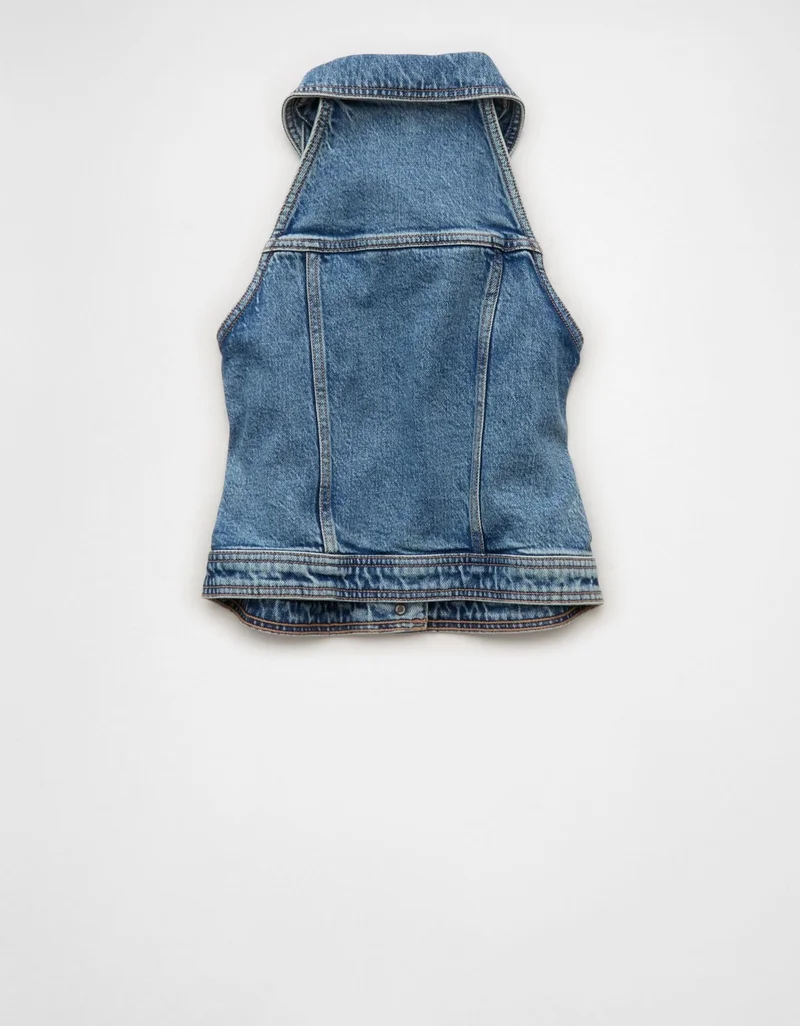 American Eagle  AE Cropped Collared Denim Vest for Women | Best Price UAE