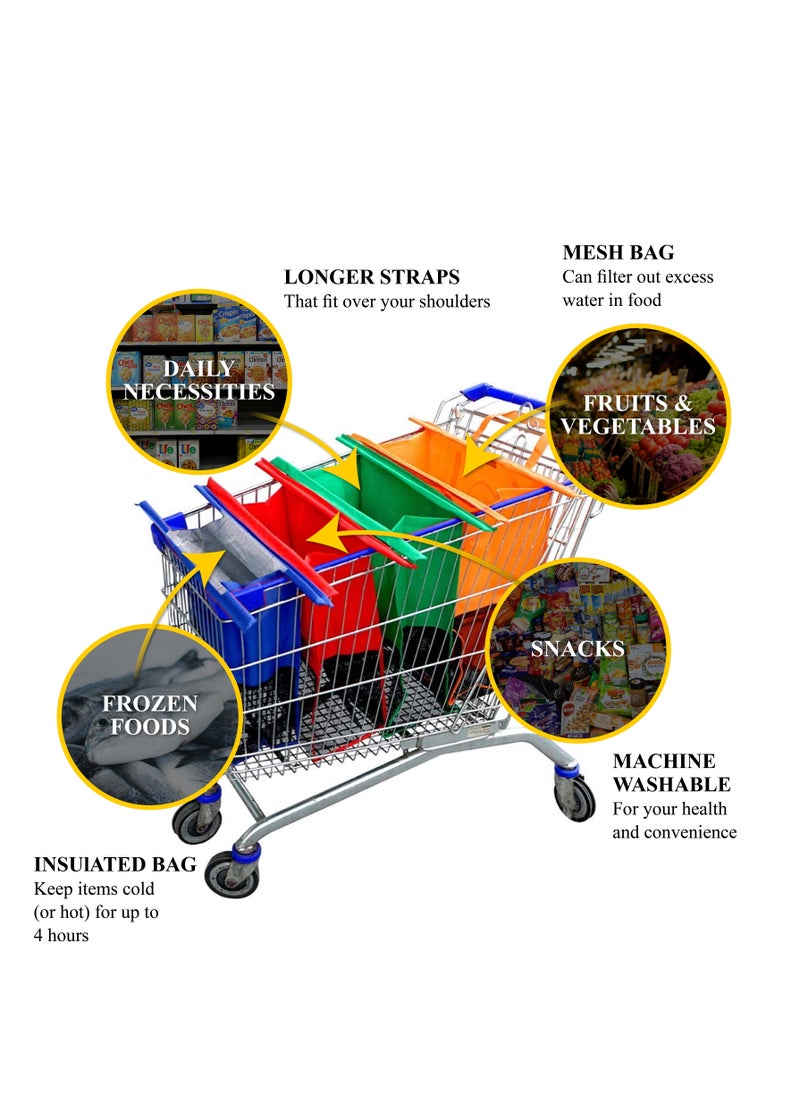 Zalcoon Zalcoon Reusable Shopping Cart Bags, Heavy Duty -4 Pack Reusable Grocery Shopping cart Bags for Groceries with Cooler Bag Egg bags, Grocery Organizer Designed for Trolley Carts  - Image 3