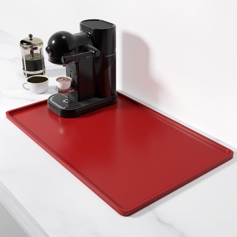 Rnivvi Silicone Coffee Mat 12 x 19 Waterproof Raised Edge Coffee Bar Mats for Espresso Machine Station Accessories Heat Resistant Dish Drying Pad for Kitchen Counter Rubber Bar Decor Pad Red
