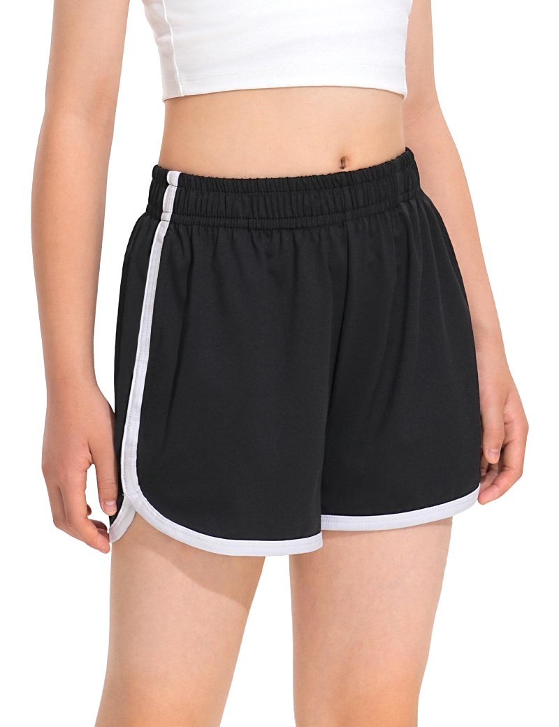 BOOPH 4 Packs Girls Shorts Quick Dry Kids Athletic Soccer Running Shorts with Pockets 11-12Y D-Gray Mauve Navy Black - Image 2
