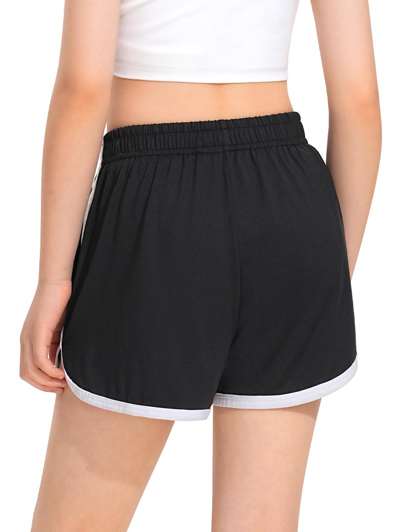 BOOPH 4 Packs Girls Shorts Quick Dry Kids Athletic Soccer Running Shorts with Pockets 11-12Y D-Gray Mauve Navy Black - Image 4