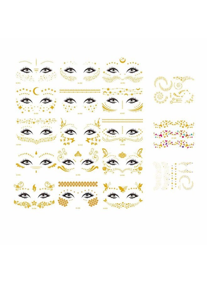 Apol 18 Pack Face Tattoo Stickers - Temporary Face Tattoos - Golden & Silvery Glitter - Waterproof - Suitable for Women, Girls, Youth & Adults - Image 1