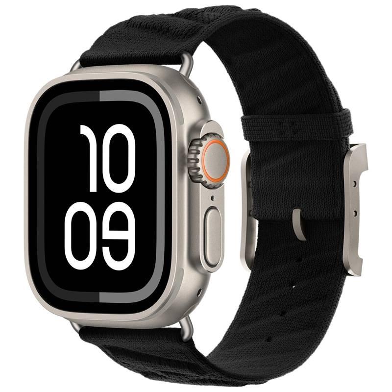 سوار ساعة ذكية سوار نايلون حلقي متوافق مع Apple Watch 38/40/41/42/44/45/49mm بملاءمة قابلة للتعديل وحزام بديل باللون أسود قابل للتعديل - Image 4
