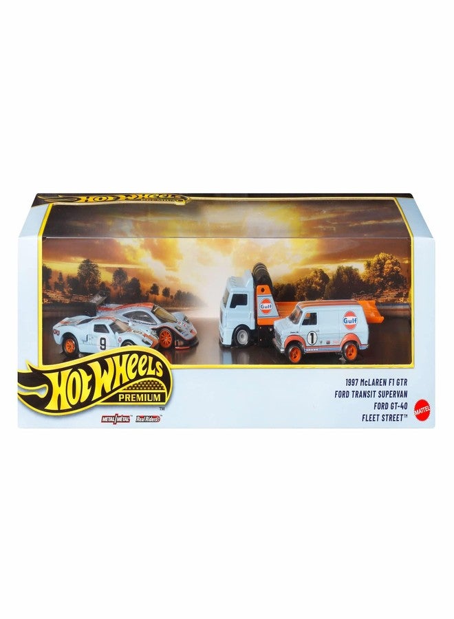 Hot Wheels Premium Collector Display Sets, 3 1:64 Scale Cars & 1 1:64 Scale Team Transport Vehicle, Metal/Metal Chassis & Real Riders Tires