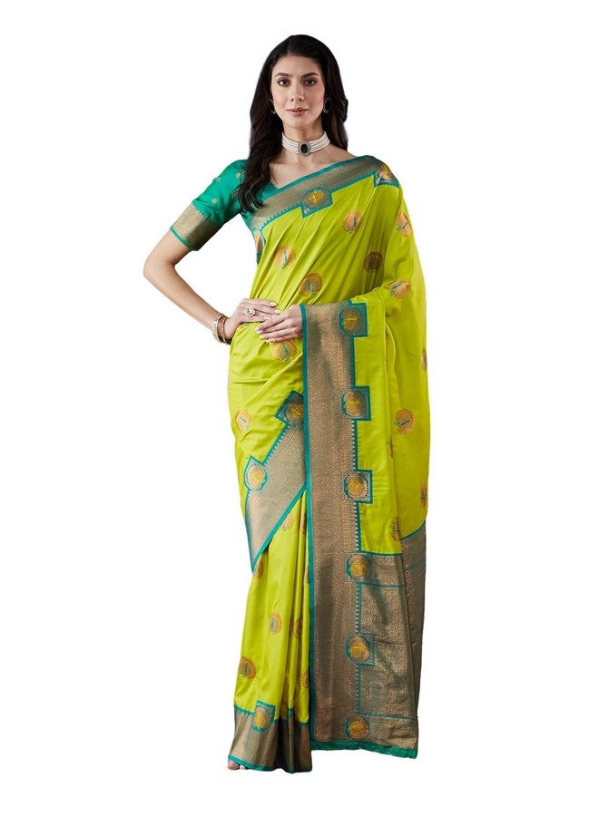 SIRIL SIRIL Women's Banarasi Silk Saree | kanjivaram Jacquard Sari With Unstitched Blouse Piece (4054S620_Parrot Green)  - Image 1